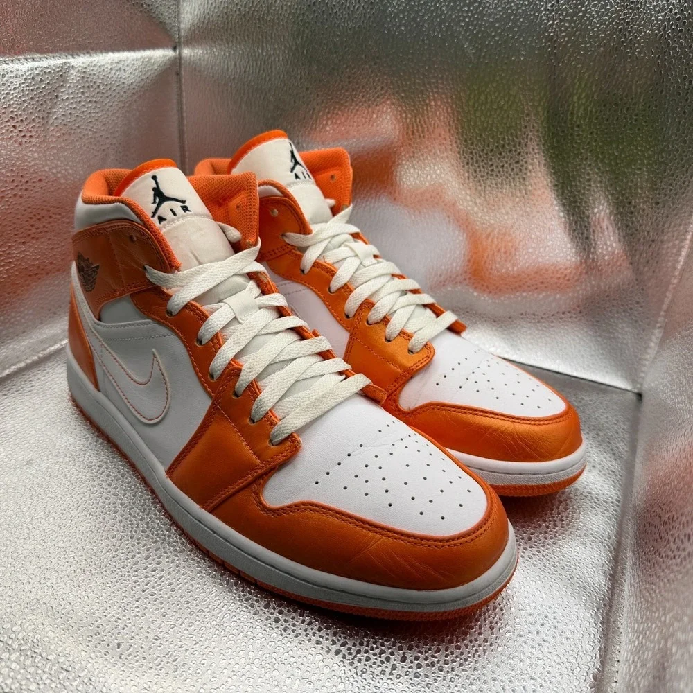 Size 12 Air Jordan 1 SE Mid Electro Orange White Mens Athletic Shoes‎ DM3531-800